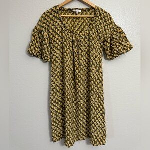 Maje Yellow 100% Silk Dress with Puff Sleeves